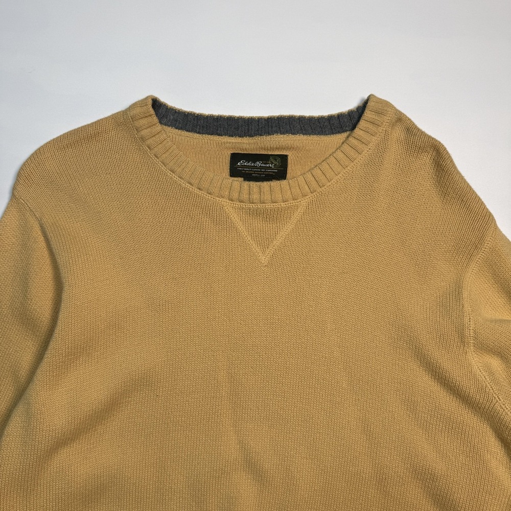 Eddie Bauer Sweater Mens Large Beige Cotton Crewneck Pullover Knit Casual Y2K - Picture 2 of 6